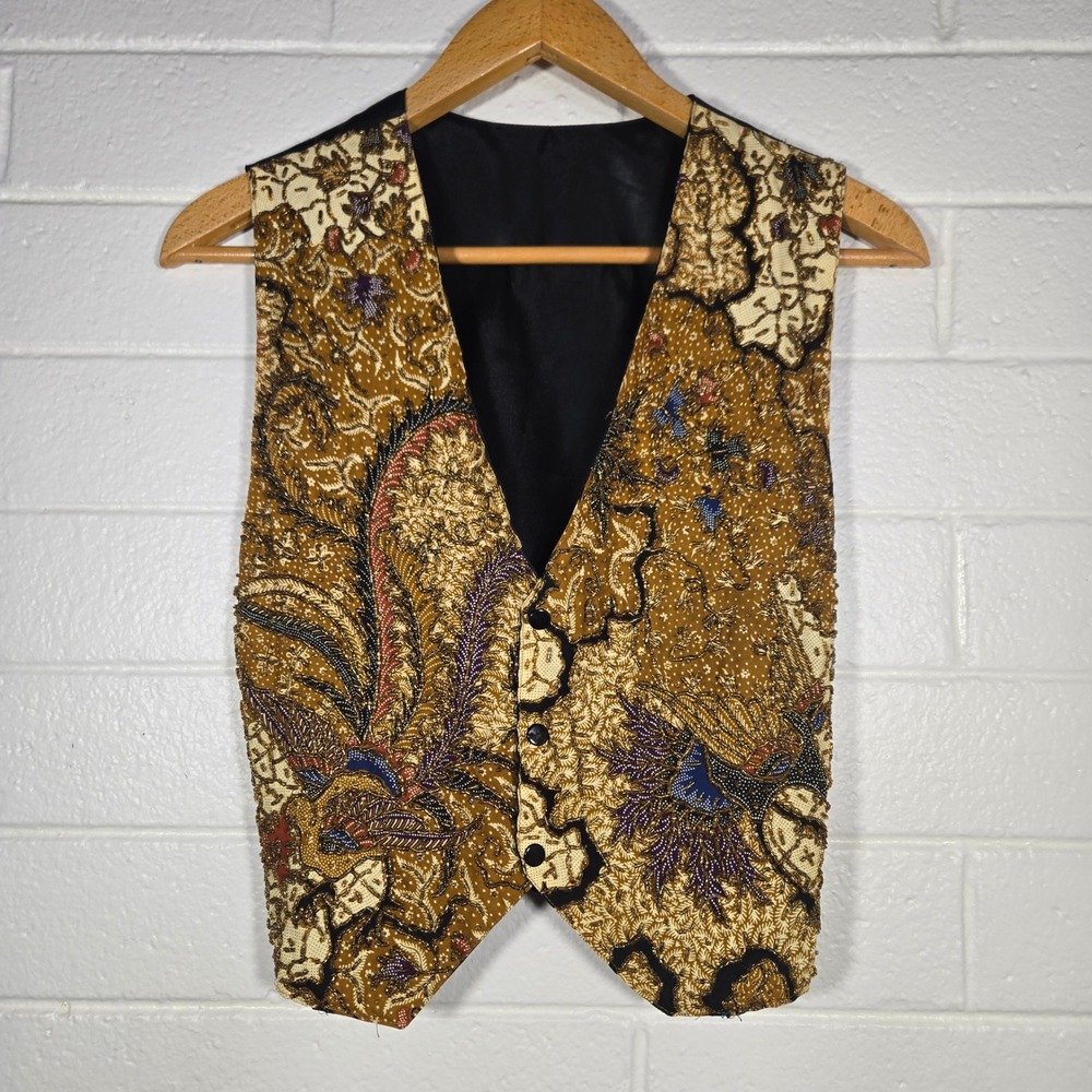 Vtg Beaded Waistcoat Vest Theatre‎ Embellished Fancy Bohemian Maximalist Medium